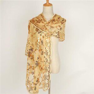 Glittering Scarf Mesh Sequin for Wedding Gold